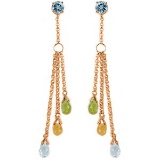 14K Solid Rose Gold Chandelier Earrings with Blue Topaz, Citrines & Peridots