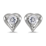 Certified 14k White Gold Round White Topaz Heart Earrings