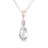 14K Solid Rose Gold Necklace withNatural Diamond & Rose Topaz