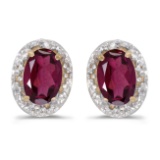 Certified 14k Yellow Gold Oval Rhodolite Garnet And Diamond Earrings