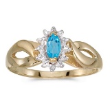 Certified 10k Yellow Gold Marquise Blue Topaz And Diamond Ring