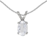 Certified 14k White Gold Oval White Topaz Pendant