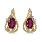 Certified 14k Yellow Gold Oval Rhodolite Garnet And Diamond Teardrop Earrings 1.02 CTW