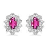 Certified 10k White Gold 5x3 mm Genuine Pink Topaz And Diamond Earrings 0.52 CTW