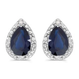 Certified 14k White Gold Pear Sapphire And Diamond Earrings