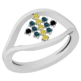 0.18 Ctw SI2/I1 Treated Fancy Black ,Yellow,Blue, Diamond 14K White Gold Ring