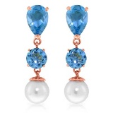 10.5 CTW 14K Solid Rose Gold Drop Earrings Blue Topaz And pearl