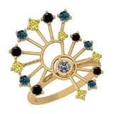 0.89 Ctw Treated Fancy Blue And White Diamond I1/I2 14K Yellow Gold Vintage Ring