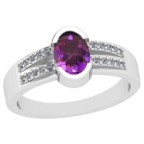 0.62 Ctw Amethyst And Diamond I2/I3 10K White Gold Vintage Style Ring