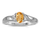 Certified 14k White Gold Oval Citrine And Diamond Ring 0.33 CTW