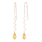 14K Solid Rose Gold Threaded Dangles Earrings with Citrine