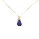 Certified 14K Yellow Gold Pear Shaped Sapphire and .05 ct Diamond Pendant
