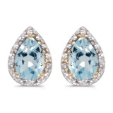 Certified 14k Yellow Gold Pear Aquamarine And Diamond Earrings 1 CTW