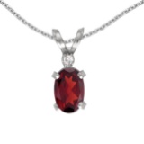 Certified 14k White Gold Oval Garnet And Diamond Filagree Pendant 0.48 CTW