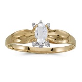 Certified 10k Yellow Gold Oval White Topaz And Diamond Ring