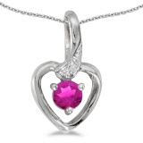 Certified 14k White Gold Round Pink Topaz And Diamond Heart Pendant