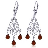 3.75 Carat 14K Solid White Gold Chandelier Earrings Natural Garnet