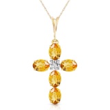 1.88 Carat 14K Solid Gold Cross Necklace Natural Diamond Citrine