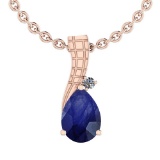 0.78 Ctw VS/SI1 Blue Sapphire And Diamond 14K Rose Gold Pendant