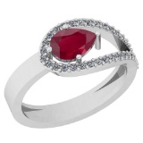 0.91 Ctw Ruby And Diamond I2/I3 14K White Gold Vintage Style Ring