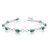 Certified 10K White Gold Oval Emerald and Diamond Bracelet 2.82 CTW