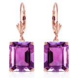 14K Solid Rose Gold Leverback Earrings with Amethyst