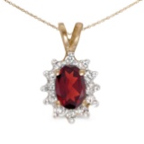 Certified 10k Yellow Gold Oval Garnet And Diamond Pendant