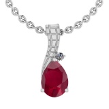 0.78 Ctw VS/SI1 Ruby And Diamond 14K White Gold Pendant