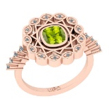 0.93 Ctw I2/I3 Peridot And Diamond 10K Rose Gold Ring