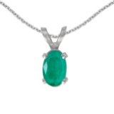 Certified 14k White Gold Oval Emerald Pendant 0.31 CTW