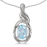 Certified 14k White Gold Oval Aquamarine And Diamond Pendant