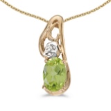 Certified 14k Yellow Gold Oval Peridot And Diamond Pendant