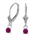 Certified 14k White Gold Round Ruby Lever-back Earrings