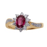 Certified 14k Yellow Gold Oval Ruby and Diamond Ring 1.05 CTW