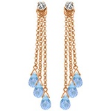 14K Solid Rose Gold Chandelier Earrings withDiamonds & Blue Topaz