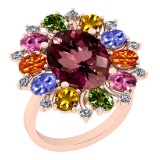 9.09 Ctw SI2/I1 Multi Sapphire,Pink Tourmaline And Diamond 14K Rose Gold victorian Style Engagement