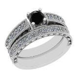 1.17 Ctw I2/I3 Treated Fancy Black And White Diamond 14K White Gold Bridal Wedding Ring