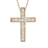 Certified 14K Yellow Gold Large Scroll .50 Ct Diamond Cross Pendant