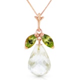 14K Solid Rose Gold Necklace with Natural Peridots & Rose Topaz