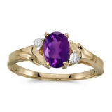 Certified 10k Yellow Gold Oval Amethyst And Diamond Ring