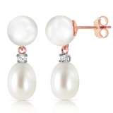 14K Solid Rose Gold Stud Earrings with Diamonds & pearls