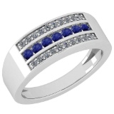 0.37 Ctw SI2/I1 Blue Sapphire And Diamond 14K White Gold Band Ring