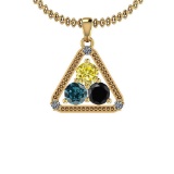 1.60 Ctw Treated Black ,Yellow,Blue Diamond And White Diamond I2/I3 14K Yellow Gold Pendant