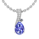 0.78 Ctw VS/SI1 Tanzanite And Diamond 14K White Gold Pendant