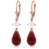 14K Solid Rose Gold Leverback Earrings with Rose Topaz & rubyes