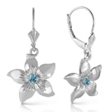 0.2 CTW 14K Solid White Gold Leverback Flowers Earrings Blue Topaz