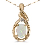 Certified 14k Yellow Gold Oval Opal And Diamond Pendant