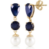 10.1 CTW 14K Solid Gold Chandelier Earrings Sapphire pearl