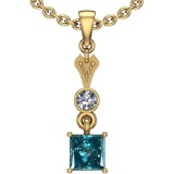 0.84 Ctw I2/I3 Treated Fancy Blue And White Diamond Platinum 14K Yellow Gold Plated Pendant