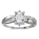 Certified 14k White Gold Oval White Topaz And Diamond Ring